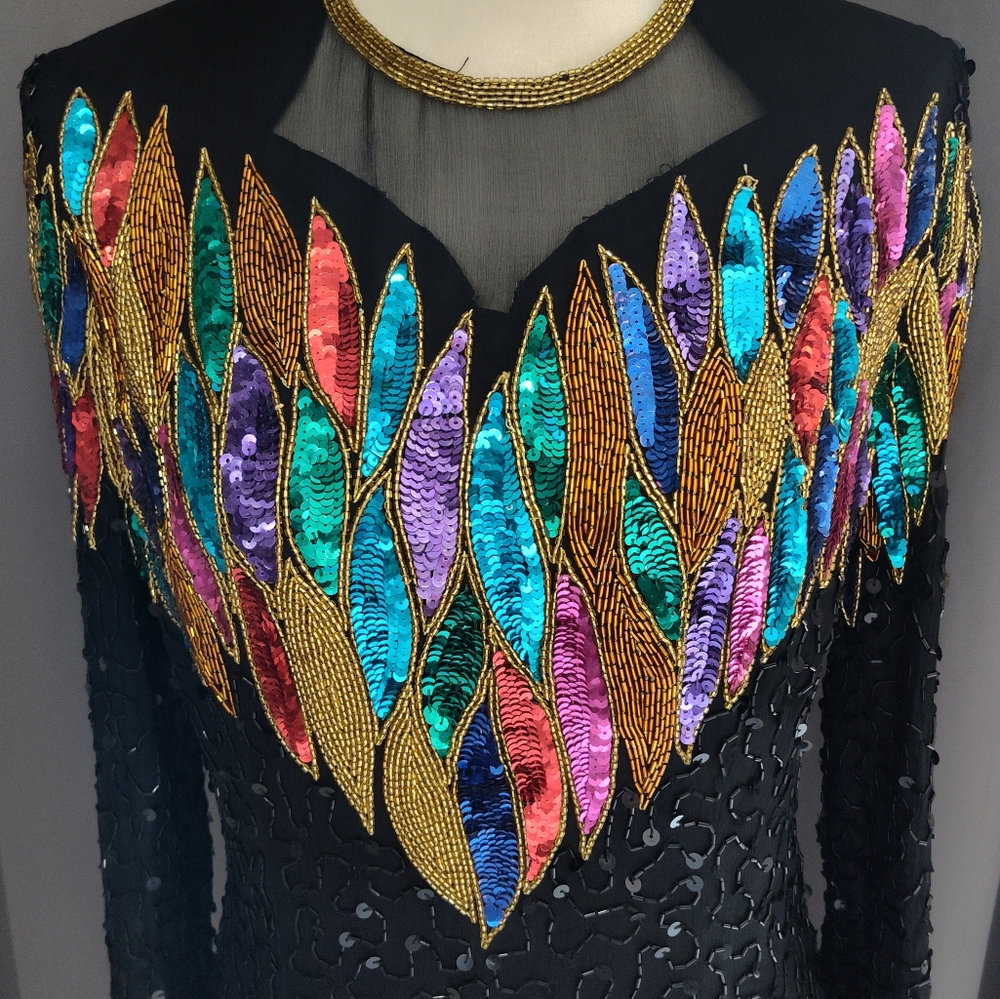 Leslie Fay 80s beaded dress size 8 vintage dress - Picture 4 of 12